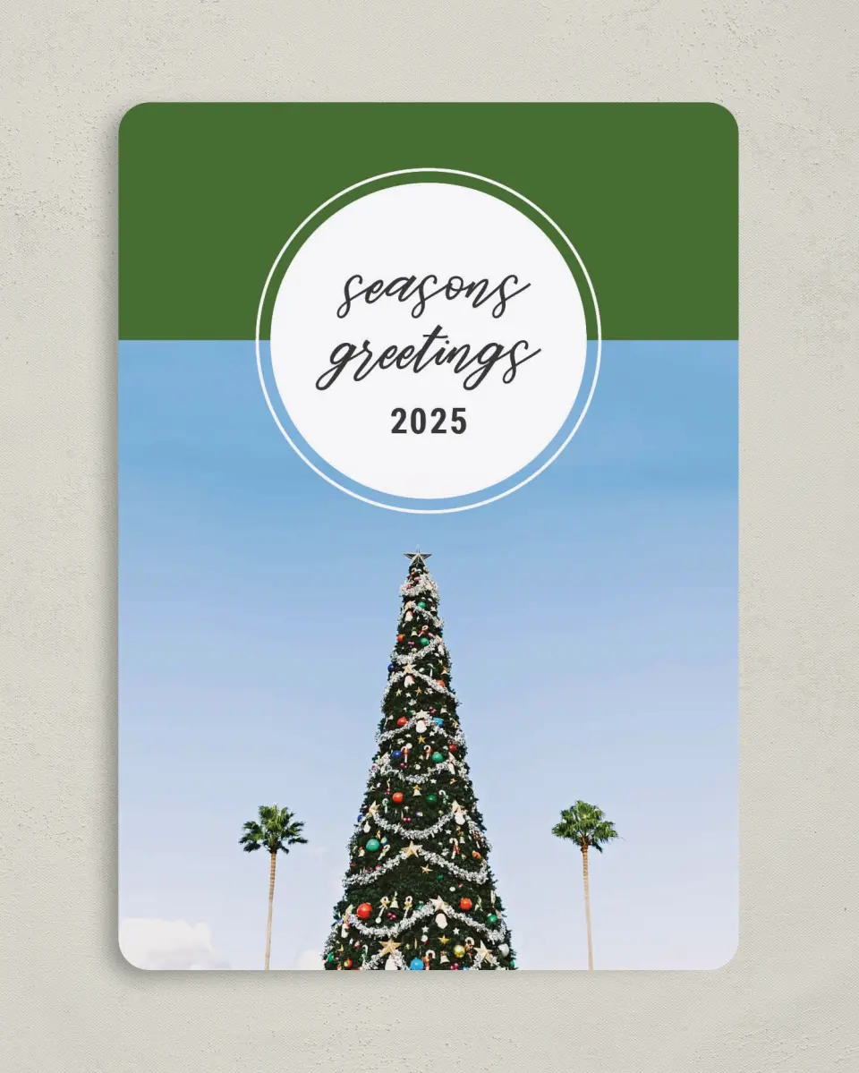 This is a 5" x 7" Christmas Card called Destination: Beach printed in full color on Premium Smooth paper