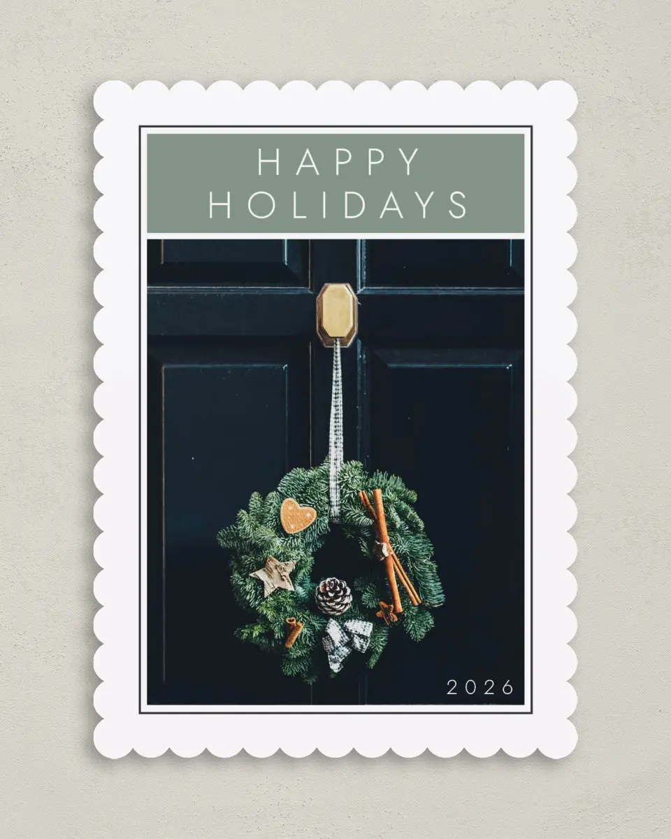 This is a 5" x 7" Christmas Card called Curbside Enhancements printed in full color on Premium Smooth paper on Premium Smooth paper on Premium Smooth paper