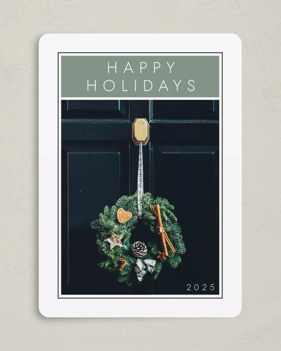 This is a 5" x 7" Christmas Card called Curbside Enhancements printed in full color on Premium Smooth paper