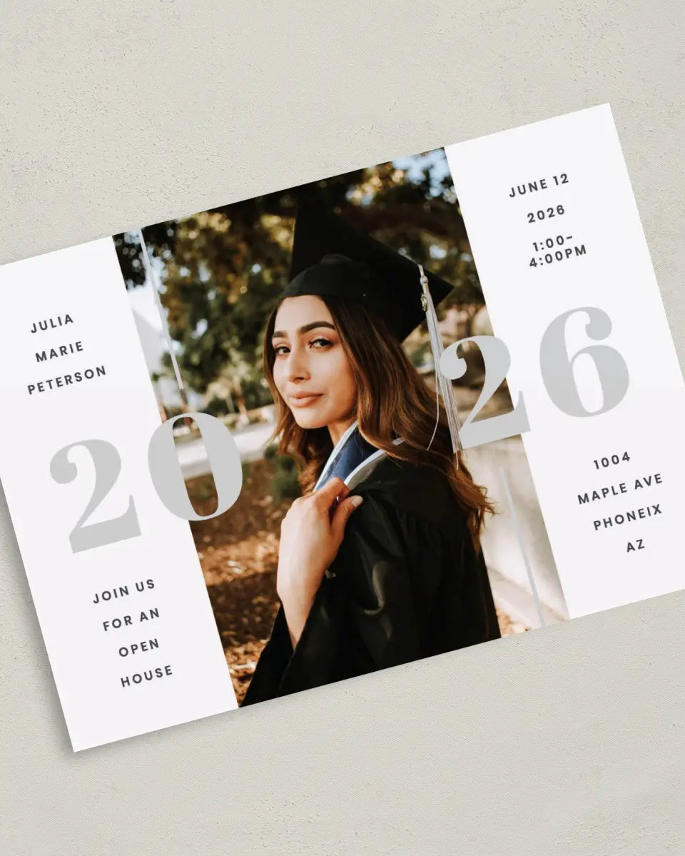 This is a 5" x 7" Graduation Announcement Card called Expansive Year printed in full color on Premium Smooth paper