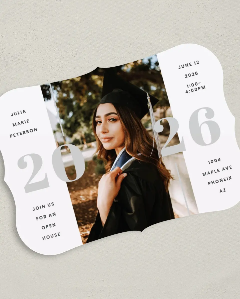 This is a 5" x 7" Graduation Announcement Card called Expansive Year printed in full color on Premium Smooth paper