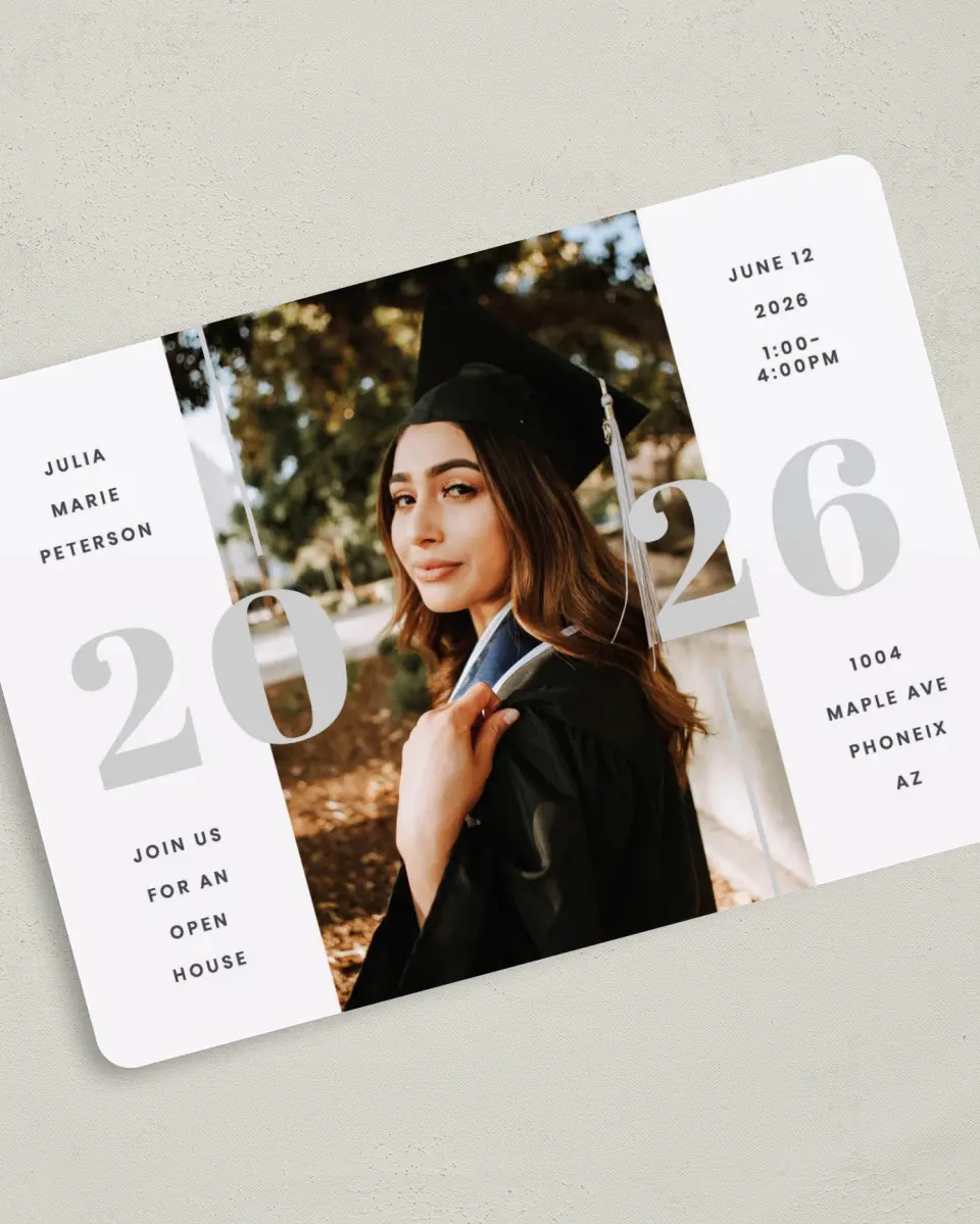 This is a 5" x 7" Graduation Announcement Card called Expansive Year printed in full color on Premium Smooth paper