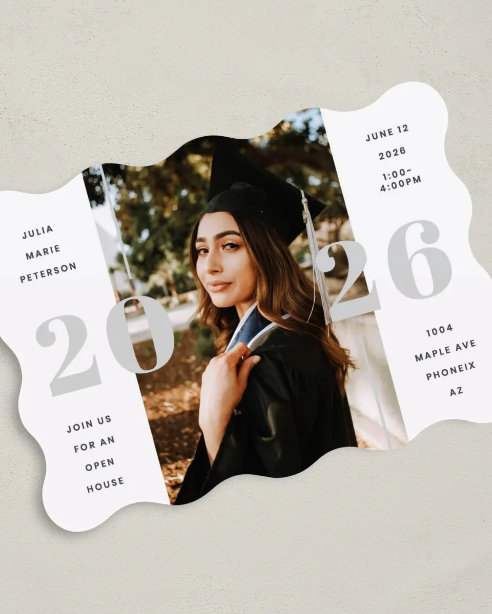 This is a 5" x 7" Graduation Announcement Card called Expansive Year printed in full color on Premium Smooth paper