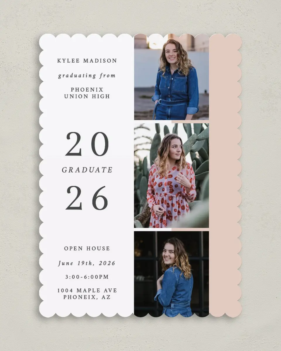 This is a 5" x 7" Graduation Announcement Card called Stacked Grad printed in full color on Premium Smooth paper