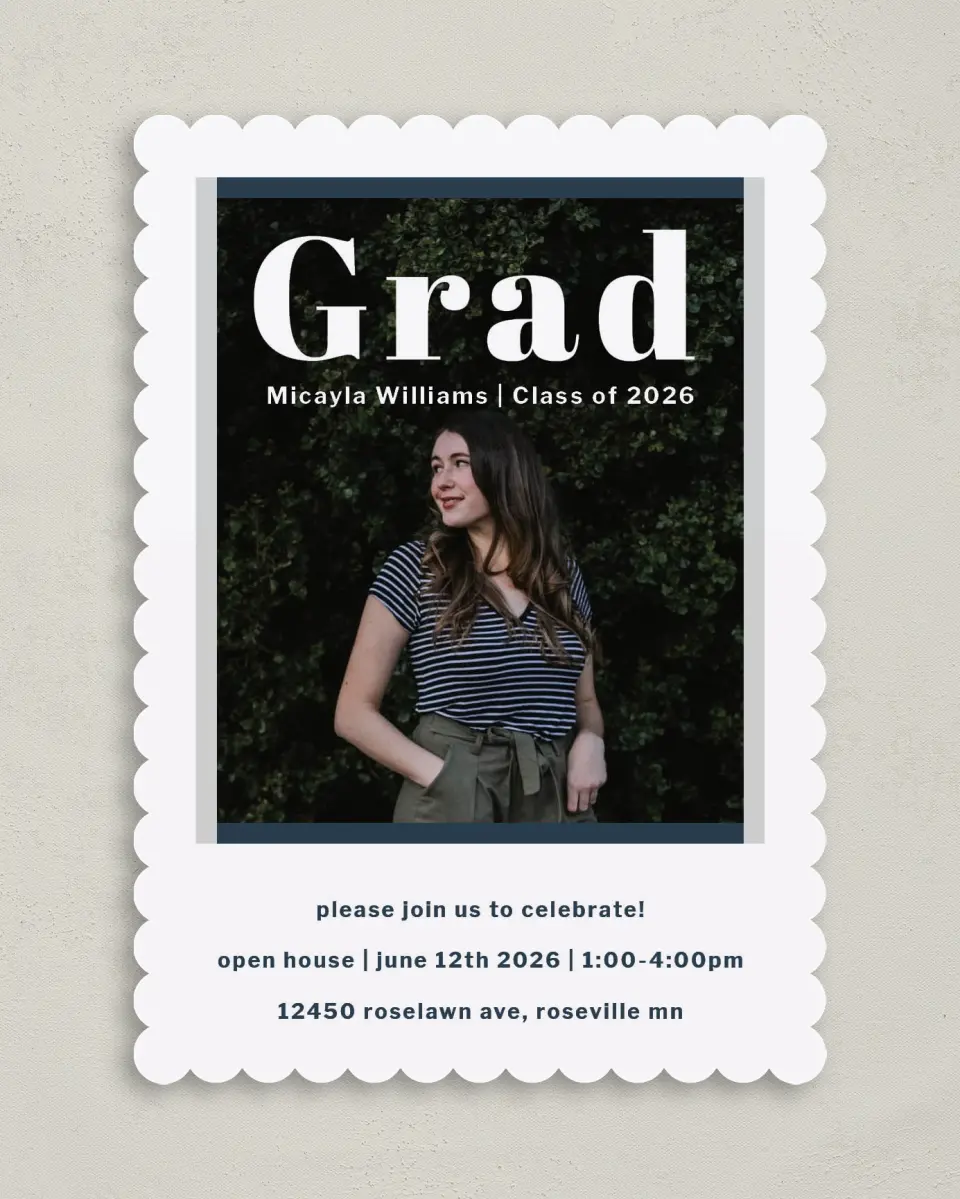 This is a 5" x 7" Graduation Announcement Card called Huge Deal printed in full color on Premium Smooth paper