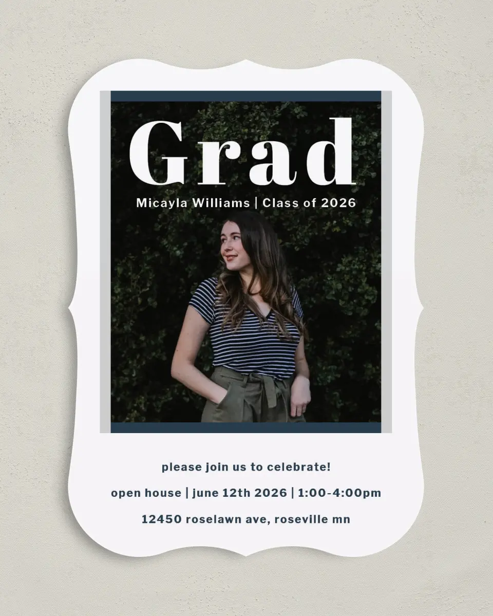 This is a 5" x 7" Graduation Announcement Card called Huge Deal printed in full color on Premium Smooth paper