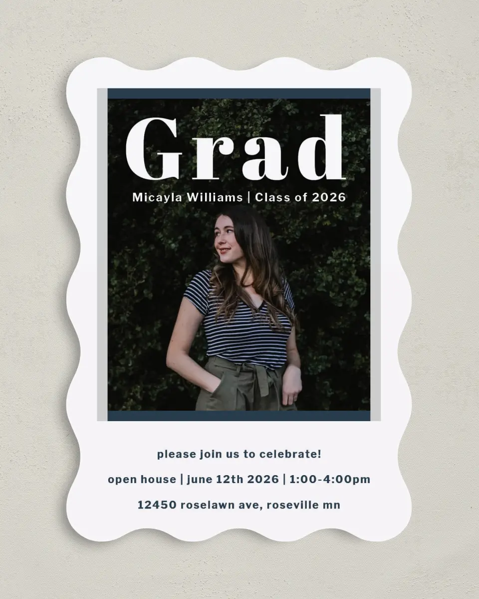 This is a 5" x 7" Graduation Announcement Card called Huge Deal printed in full color on Premium Smooth paper