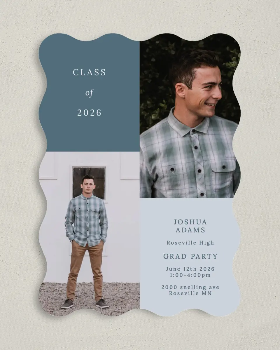 This is a 5" x 7" Graduation Announcement Card called Quiet Quad printed in full color on Premium Smooth paper