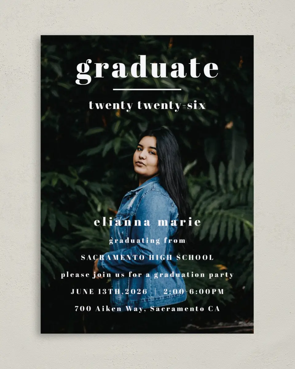 This is a 5" x 7" Graduation Announcement Card called Momentous Occasion printed in full color on Premium Smooth paper