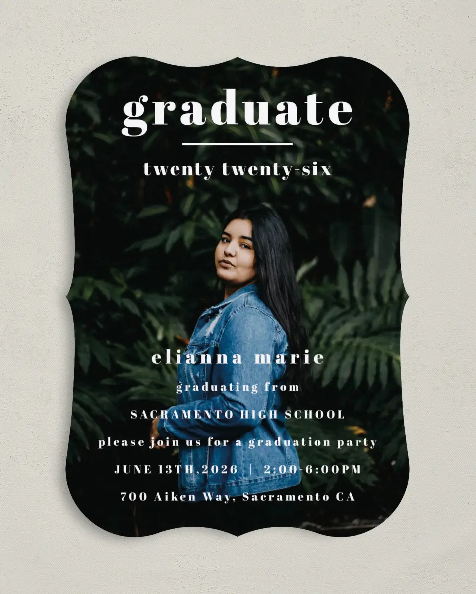 This is a 5" x 7" Graduation Announcement Card called Momentous Occasion printed in full color on Premium Smooth paper