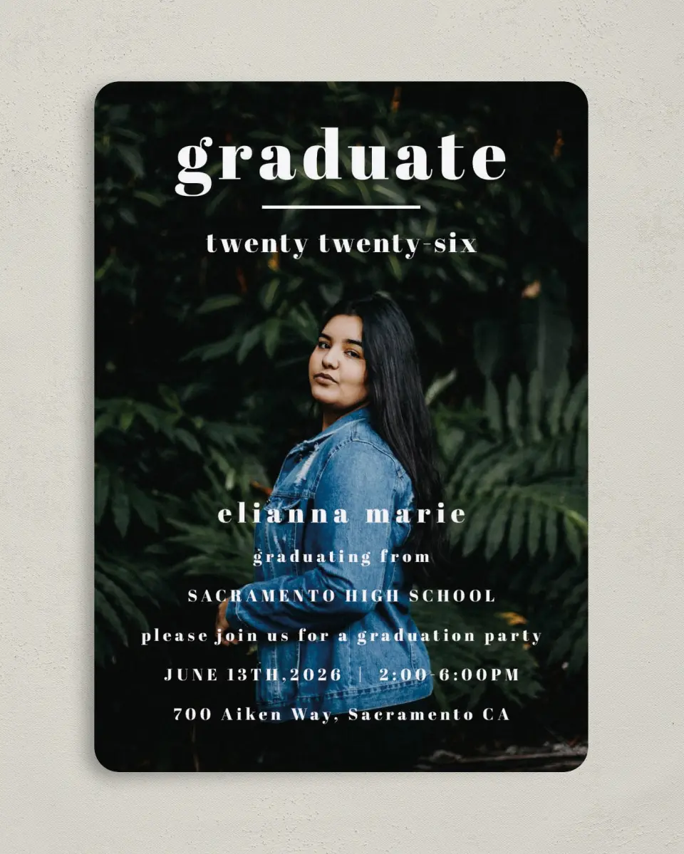 This is a 5" x 7" Graduation Announcement Card called Momentous Occasion printed in full color on Premium Smooth paper