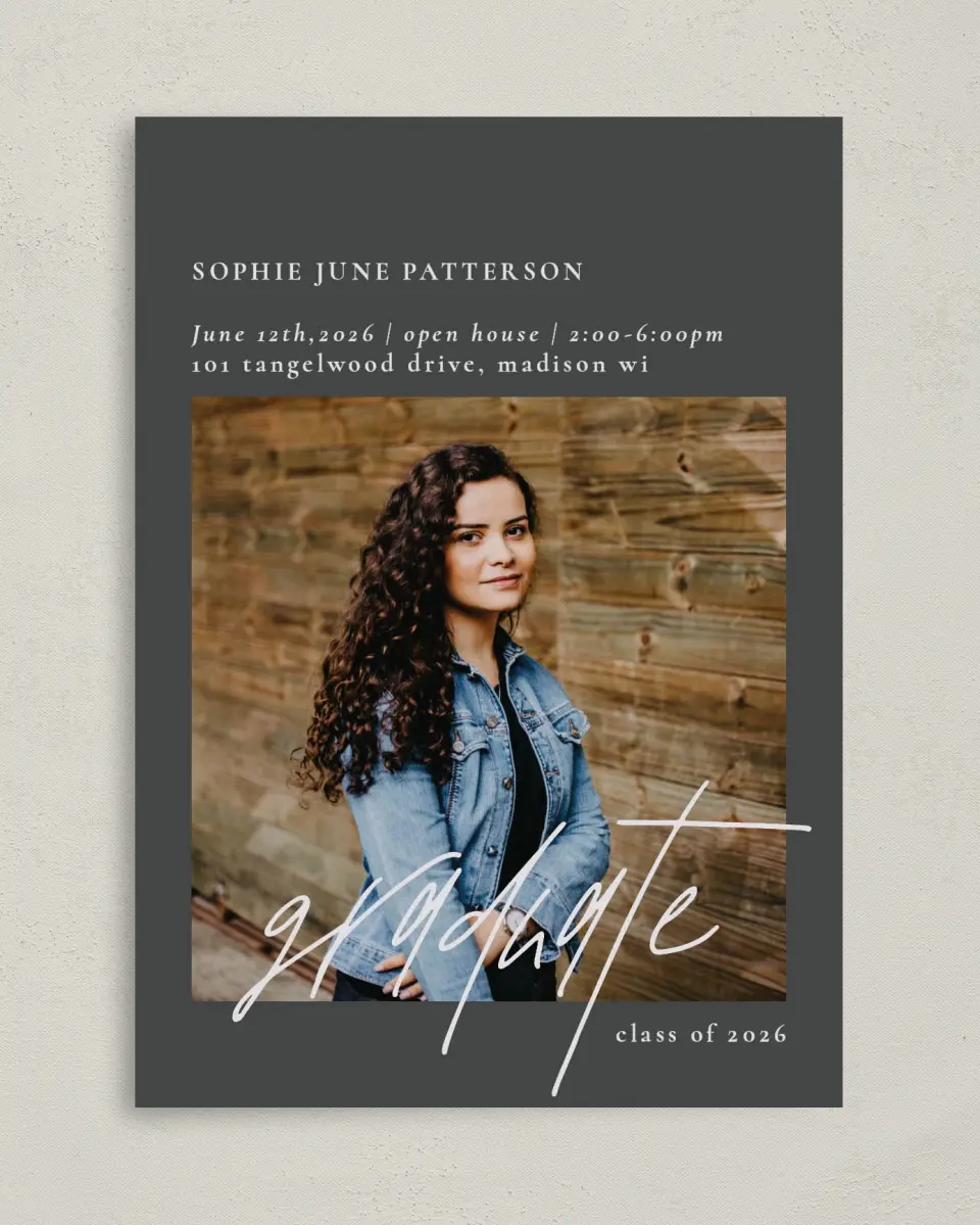 This is a 5" x 7" Graduation Announcement Card called Featured Graduate printed in full color on Premium Smooth paper