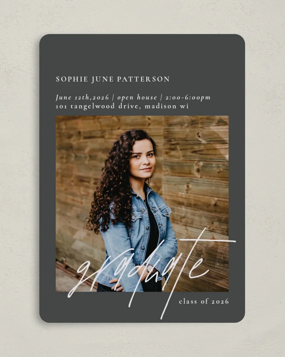 This is a 5" x 7" Graduation Announcement Card called Featured Graduate printed in full color on Premium Smooth paper