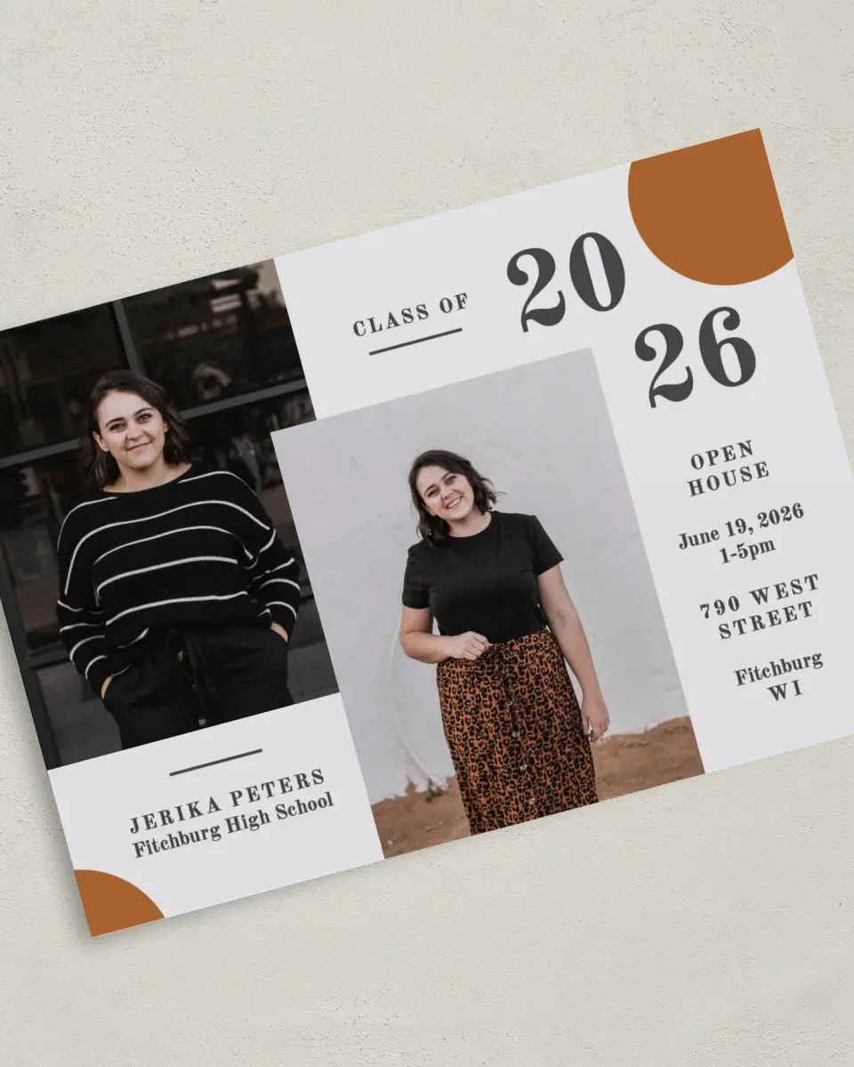 This is a 5" x 7" Graduation Announcement Card called Glory Age printed in full color on Premium Smooth paper