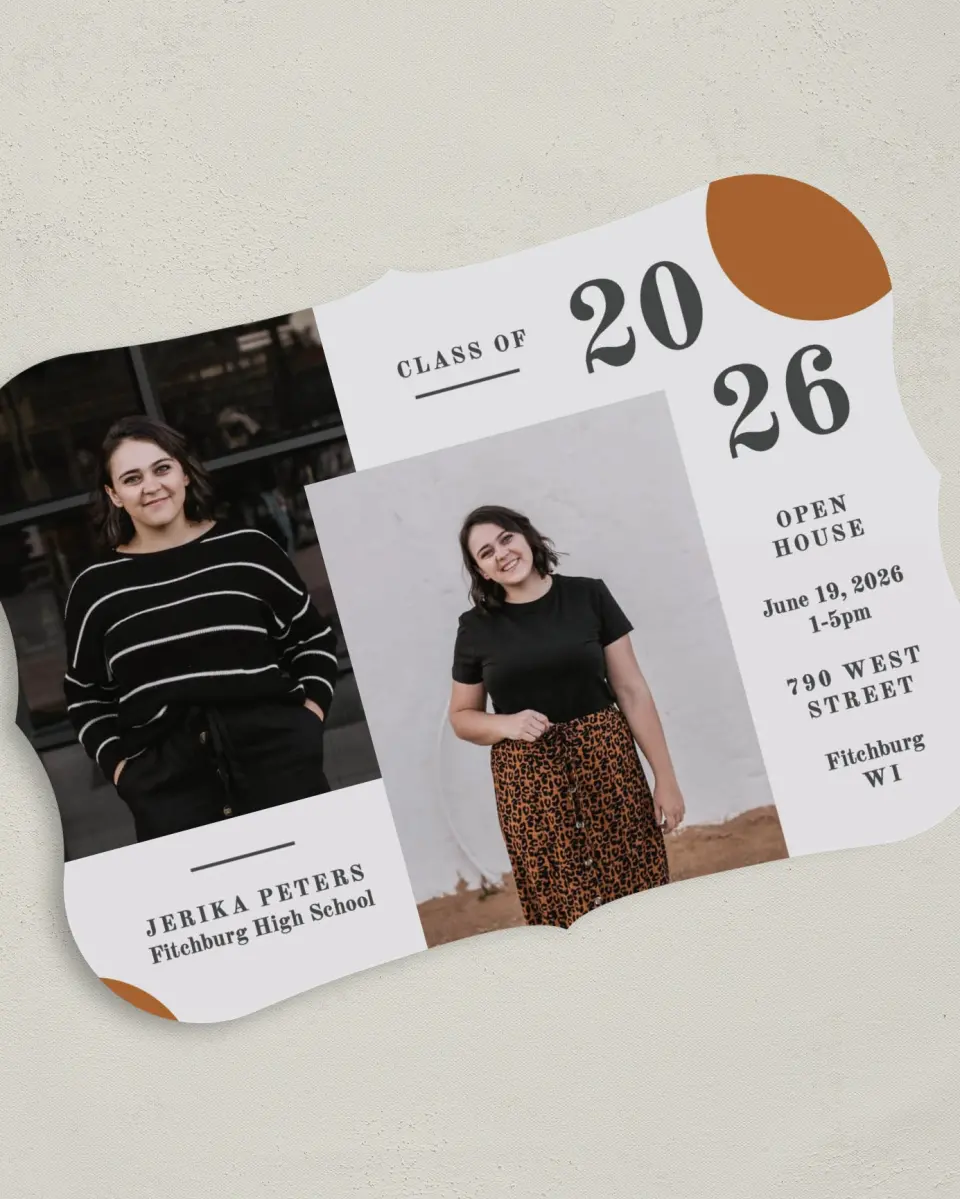 This is a 5" x 7" Graduation Announcement Card called Glory Age printed in full color on Premium Smooth paper