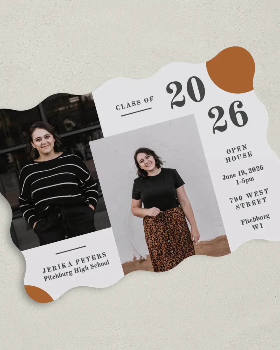 This is a 5" x 7" Graduation Announcement Card called Glory Age printed in full color on Premium Smooth paper
