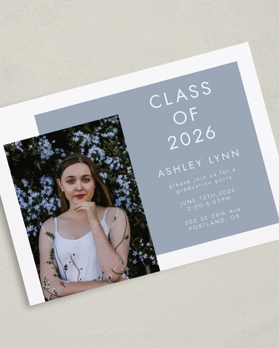 This is a 5" x 7" Graduation Announcement Card called Boxed Treasure printed in full color on Premium Smooth paper