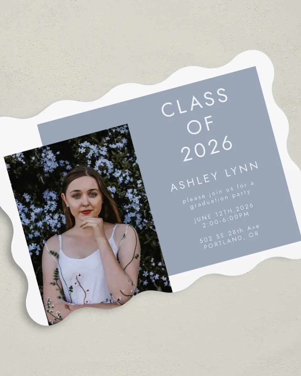 This is a 5" x 7" Graduation Announcement Card called Boxed Treasure printed in full color on Premium Smooth paper