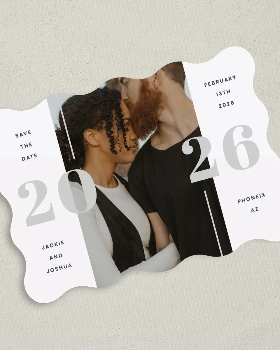 This is a 5" x 7" Save the Date Card called Expansive Love printed in full color on Premium Smooth paper