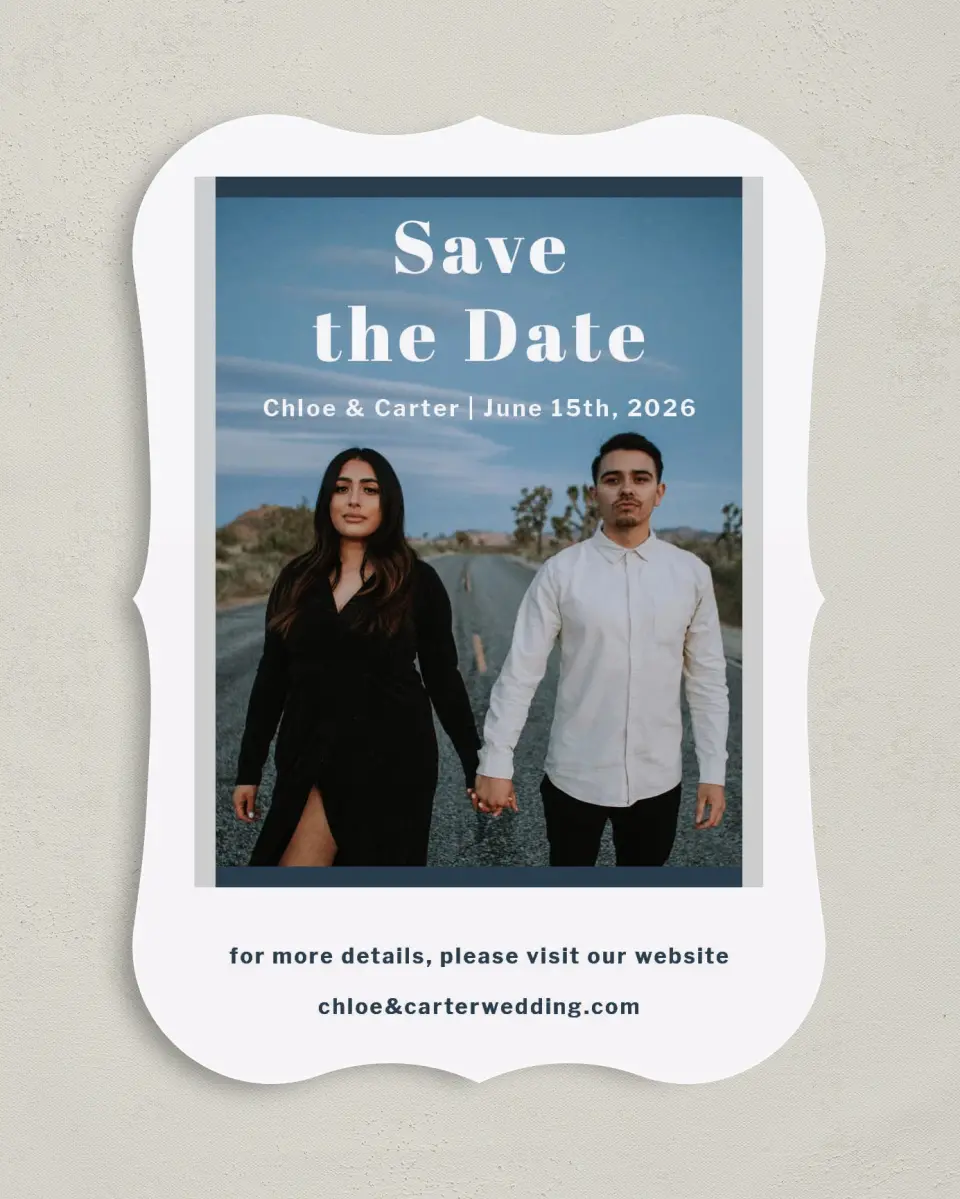 This is a 5" x 7" Save the Date Card called Huge Love printed in full color on Premium Smooth paper