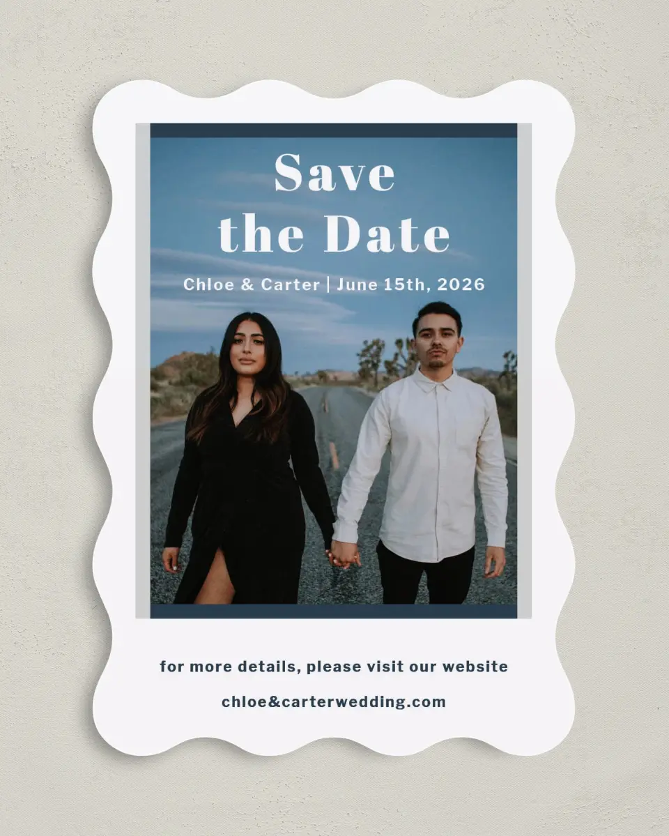 This is a 5" x 7" Save the Date Card called Huge Love printed in full color on Premium Smooth paper