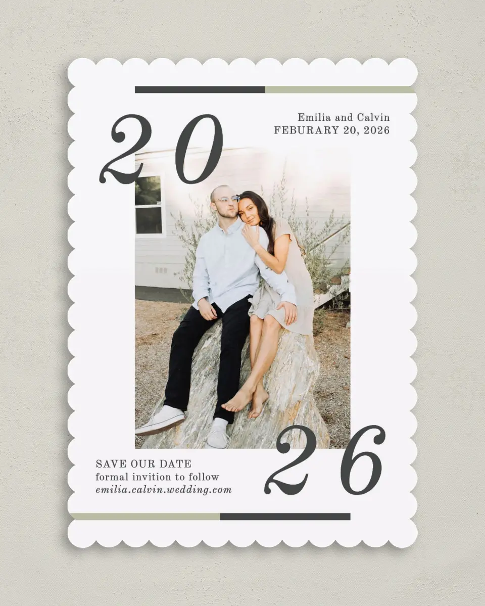 This is a 5" x 7" Save the Date Card called Bridal Bar printed in full color on Premium Smooth paper