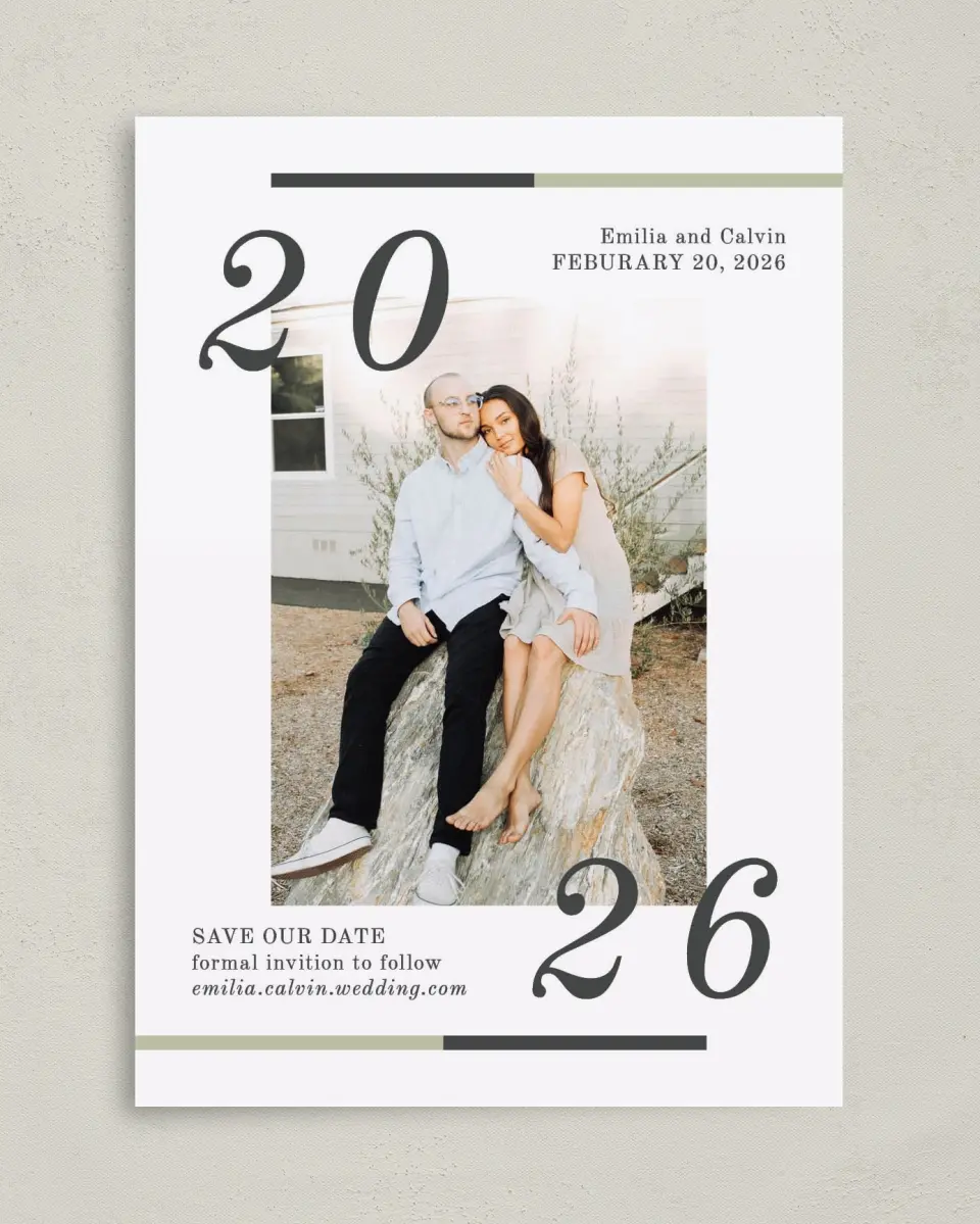 This is a 5" x 7" Save the Date Card called Bridal Bar printed in full color on Premium Smooth paper