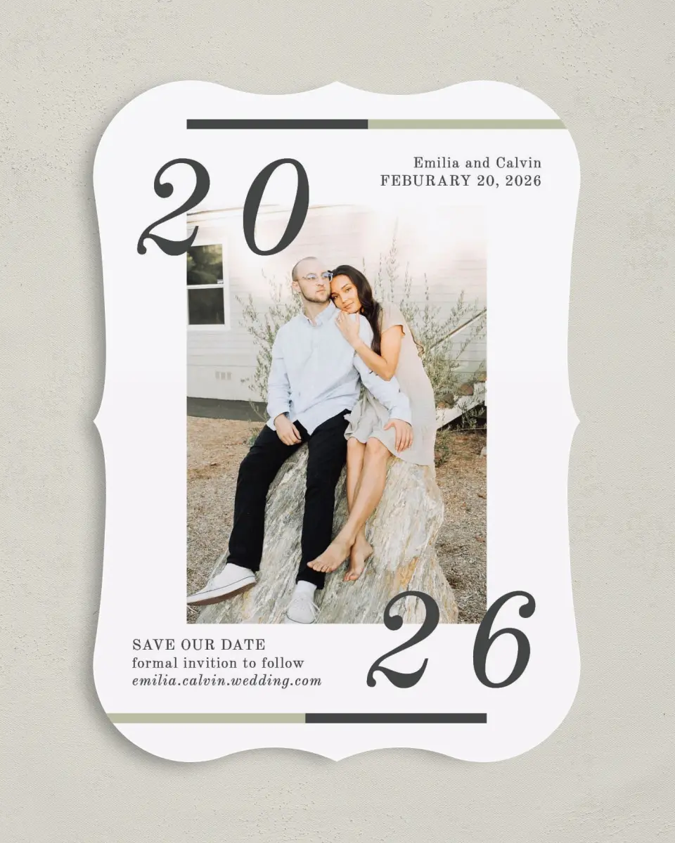 This is a 5" x 7" Save the Date Card called Bridal Bar printed in full color on Premium Smooth paper
