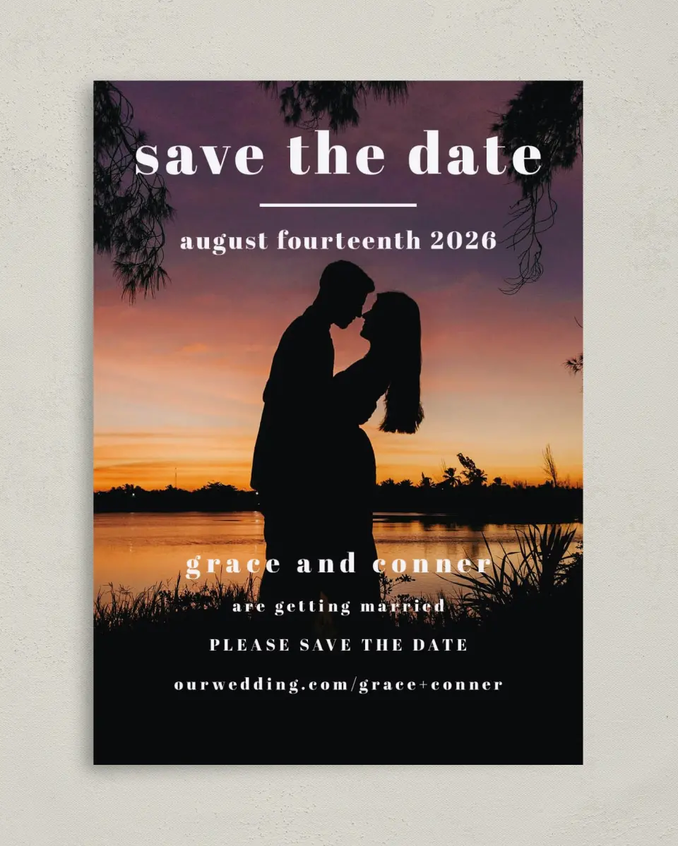 This is a 5" x 7" Save the Date Card called Lovely Occasion printed in full color on Premium Smooth paper