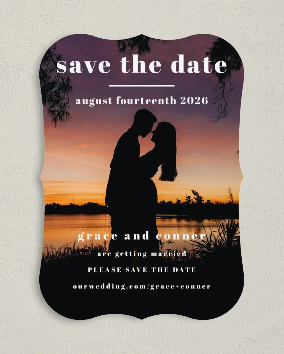 This is a 5" x 7" Save the Date Card called Lovely Occasion printed in full color on Premium Smooth paper