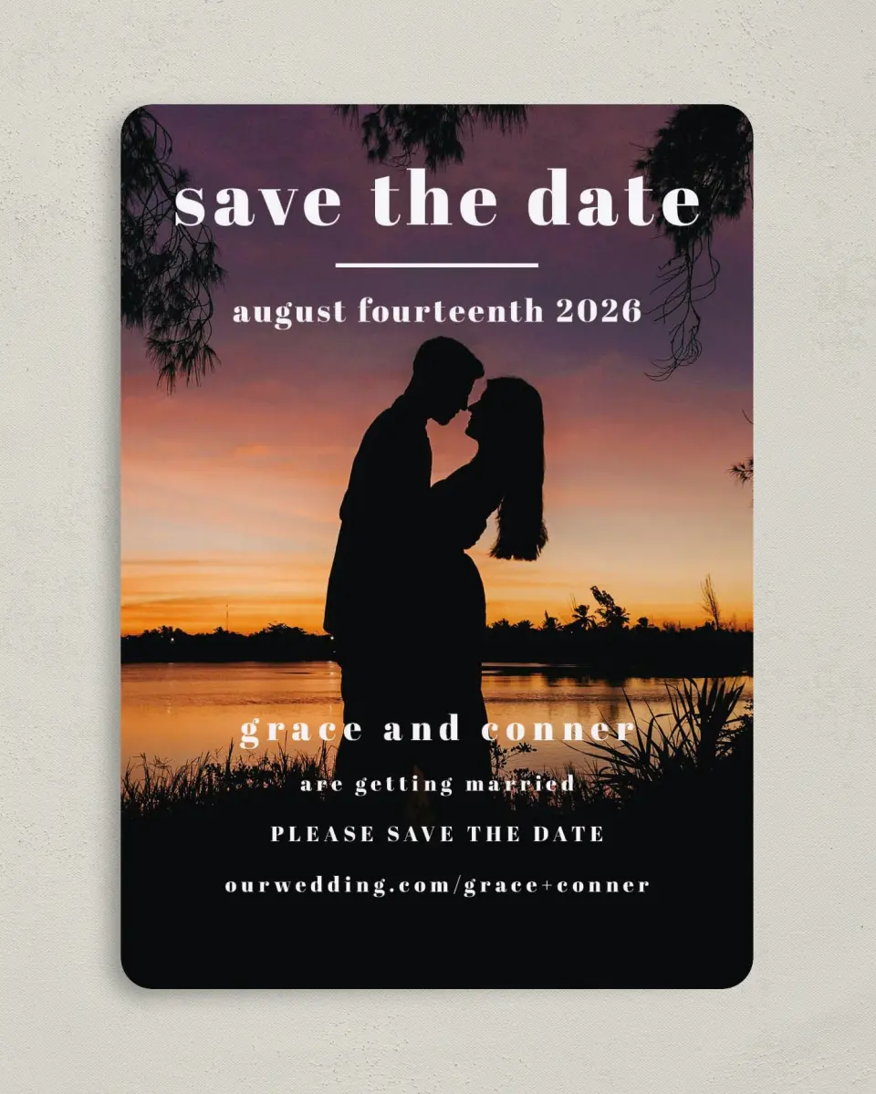 This is a 5" x 7" Save the Date Card called Lovely Occasion printed in full color on Premium Smooth paper