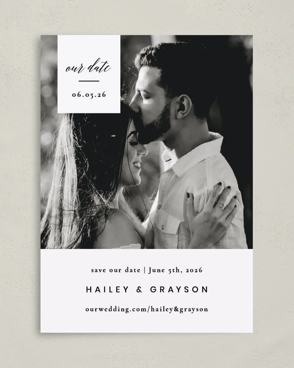 This is a 5" x 7" Save the Date Card called Choice Love printed in full color on Premium Smooth paper