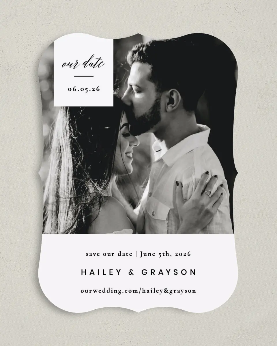 This is a 5" x 7" Save the Date Card called Choice Love printed in full color on Premium Smooth paper