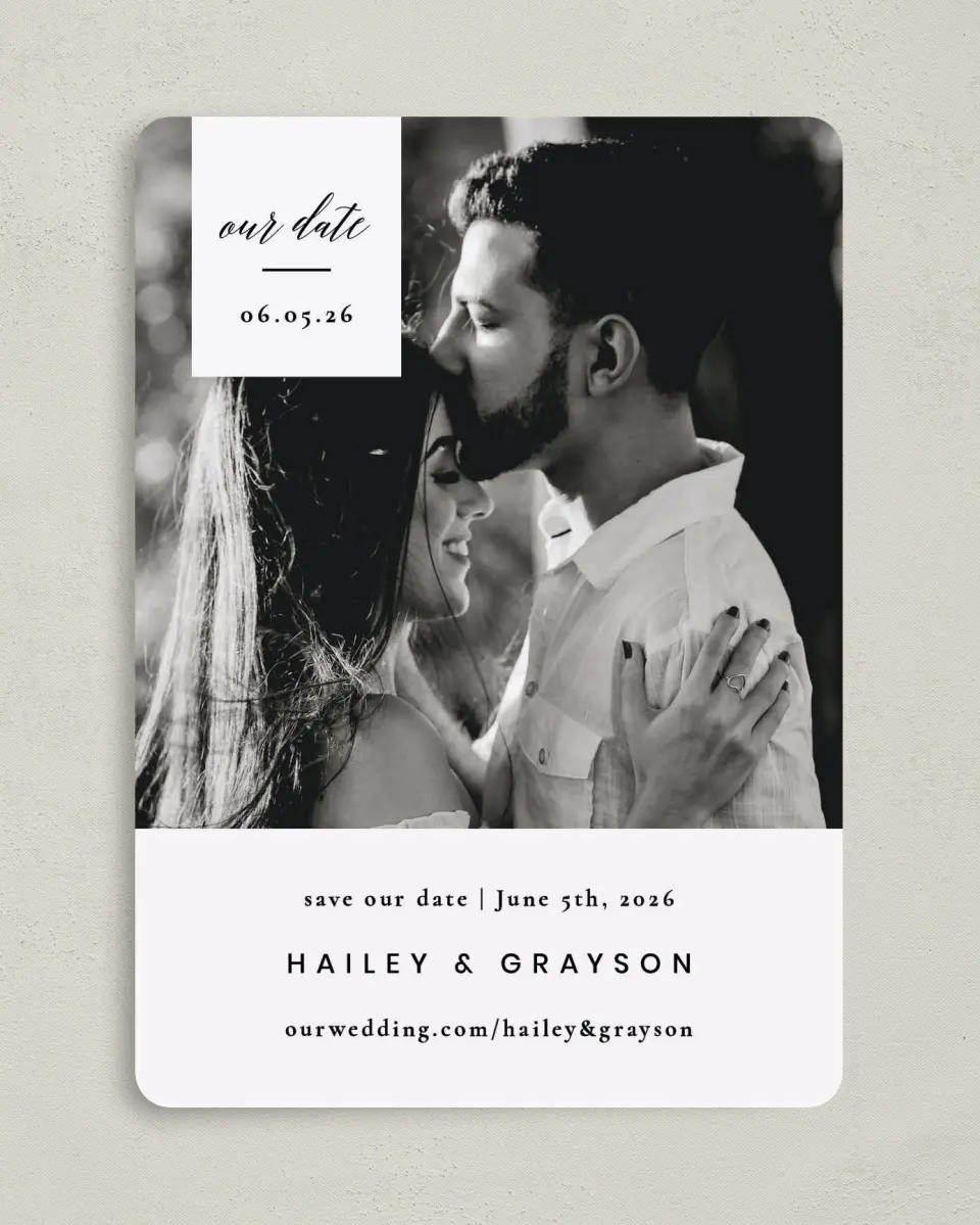 This is a 5" x 7" Save the Date Card called Choice Love printed in full color on Premium Smooth paper