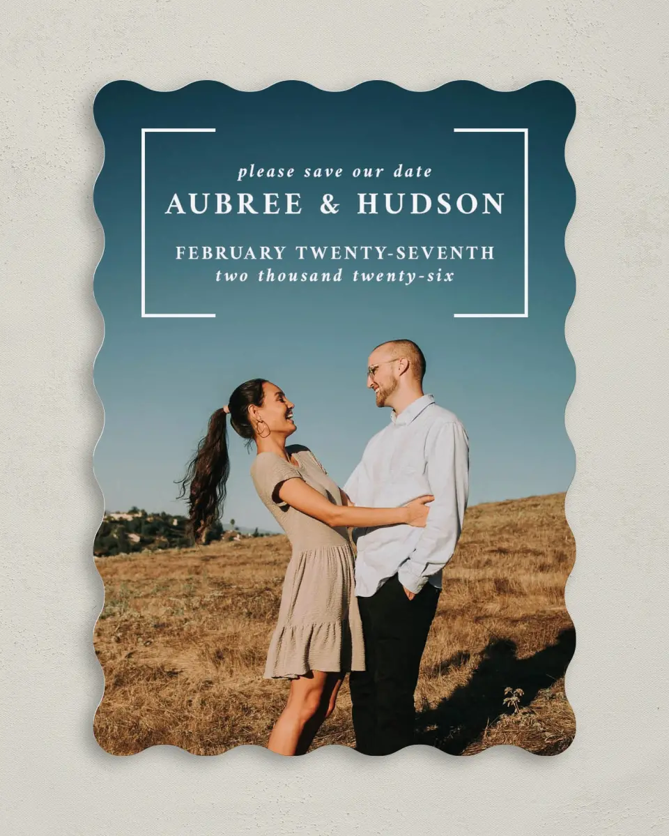 This is a 5" x 7" Save the Date Card called Bright Brace printed in full color on Premium Smooth paper