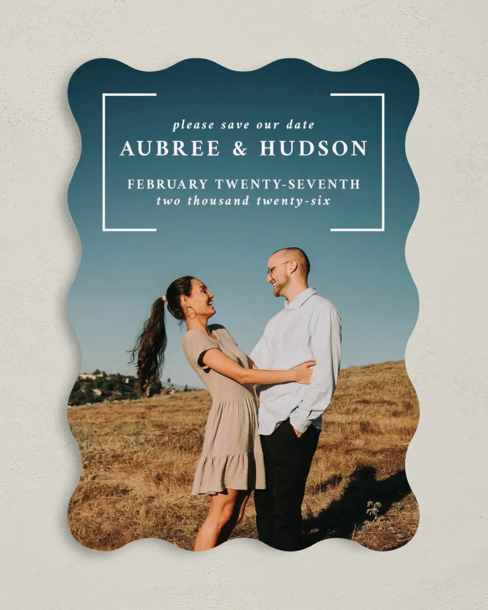 This is a 5" x 7" Save the Date Card called Bright Brace printed in full color on Premium Smooth paper