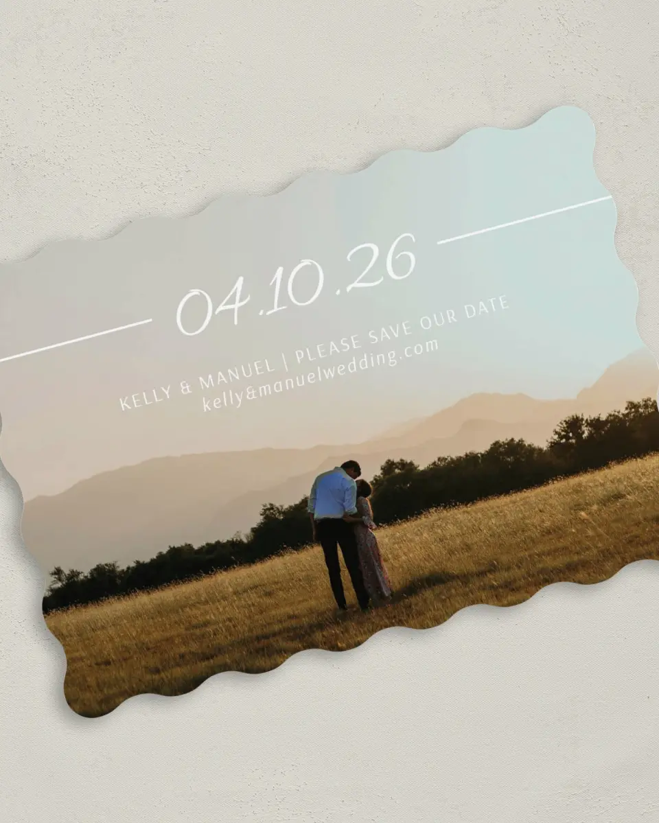 This is a 5" x 7" Save the Date Card called Expansive Line printed in full color on Premium Smooth paper