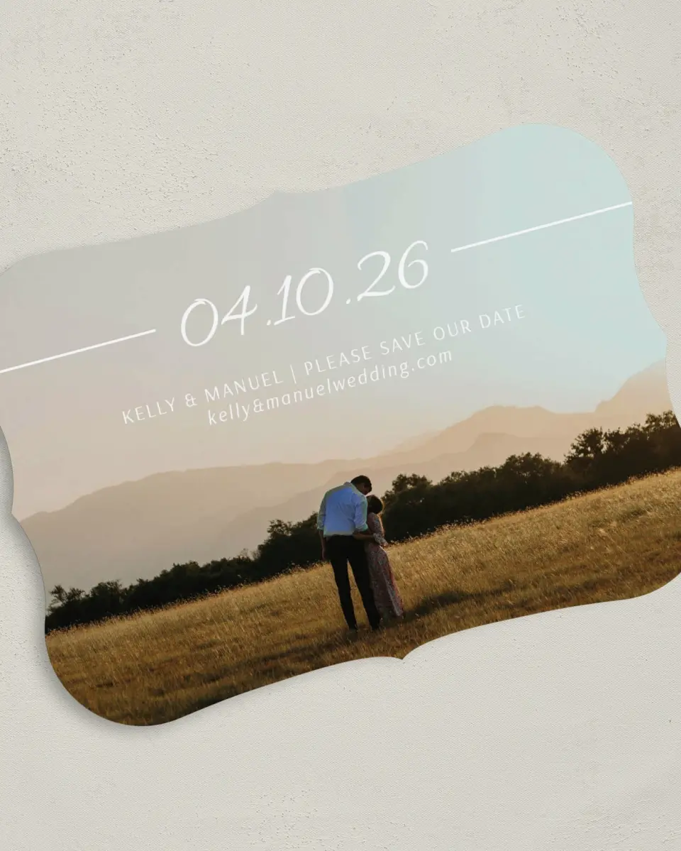 This is a 5" x 7" Save the Date Card called Expansive Line printed in full color on Premium Smooth paper