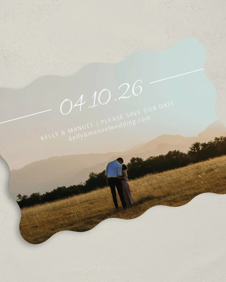 This is a 5" x 7" Save the Date Card called Expansive Line printed in full color on Premium Smooth paper