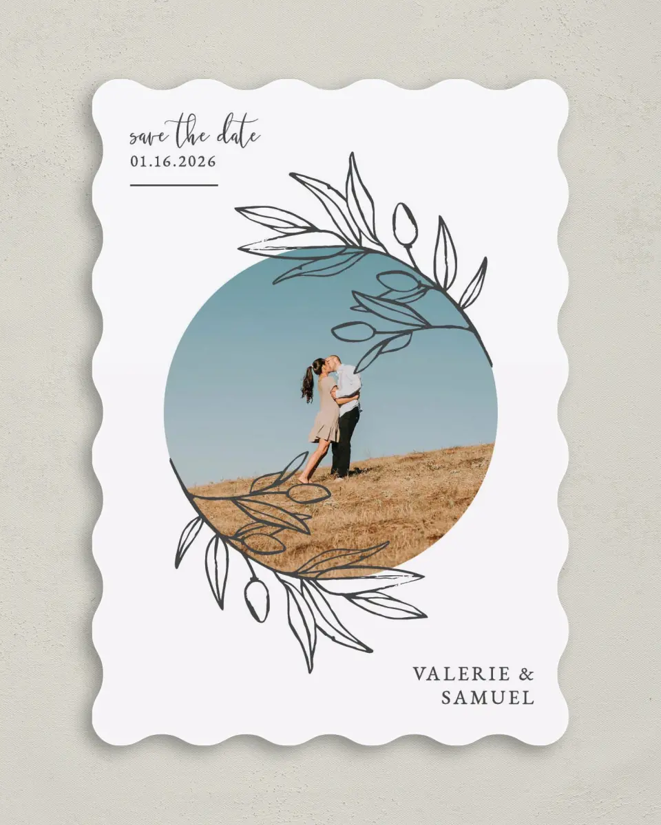 This is a 5" x 7" Save the Date Card called Branch Sketch printed in full color on Premium Smooth paper