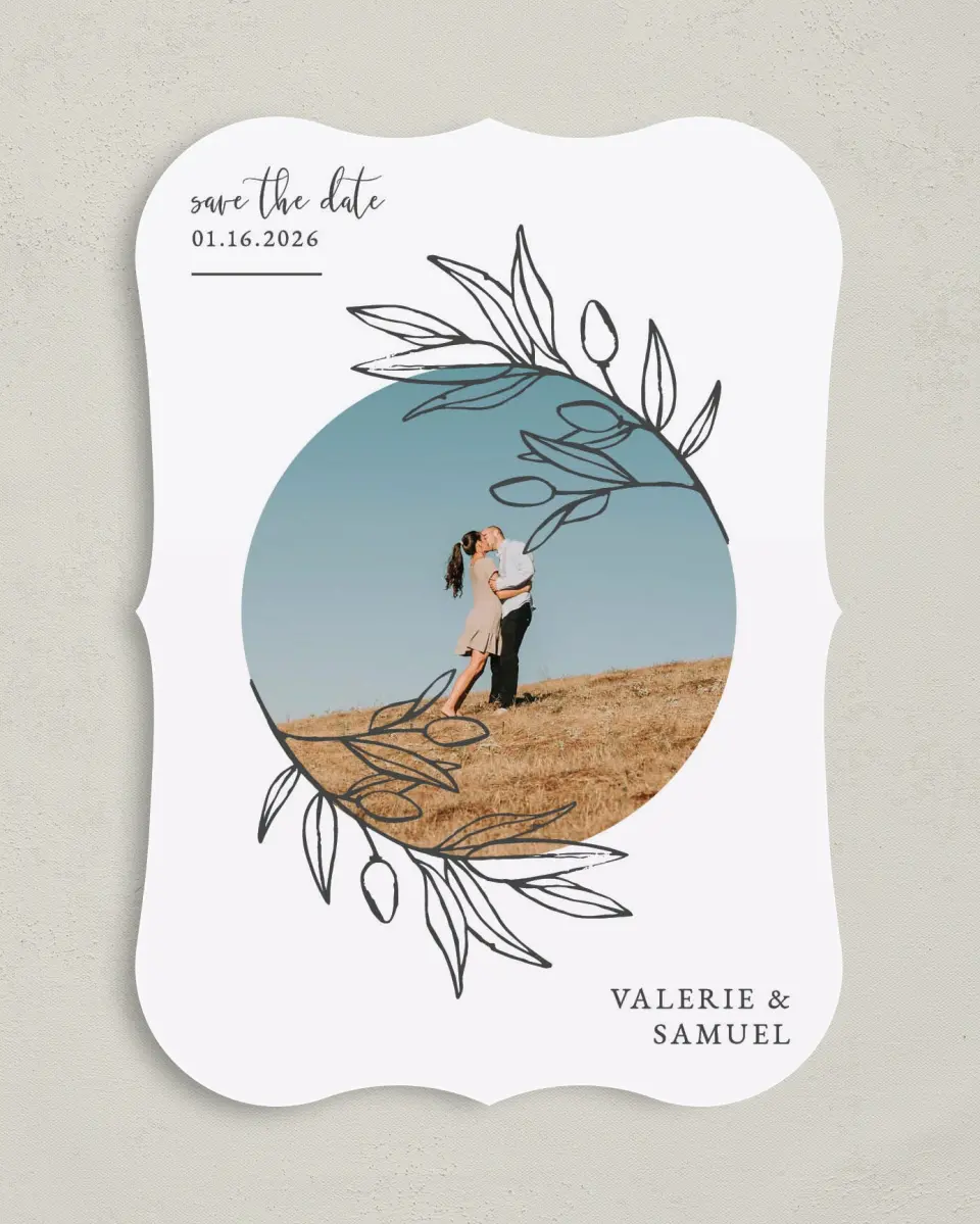 This is a 5" x 7" Save the Date Card called Branch Sketch printed in full color on Premium Smooth paper