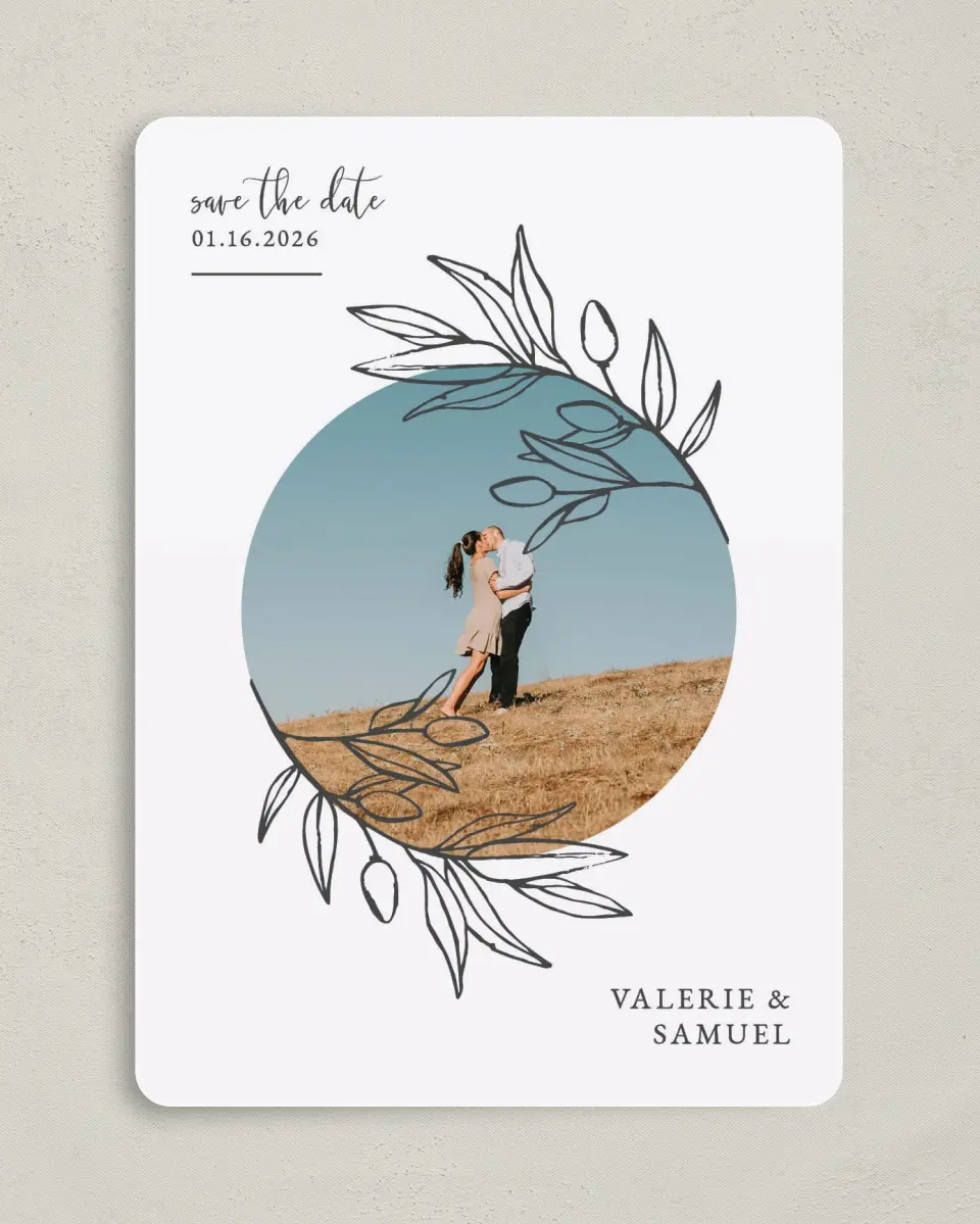 This is a 5" x 7" Save the Date Card called Branch Sketch printed in full color on Premium Smooth paper