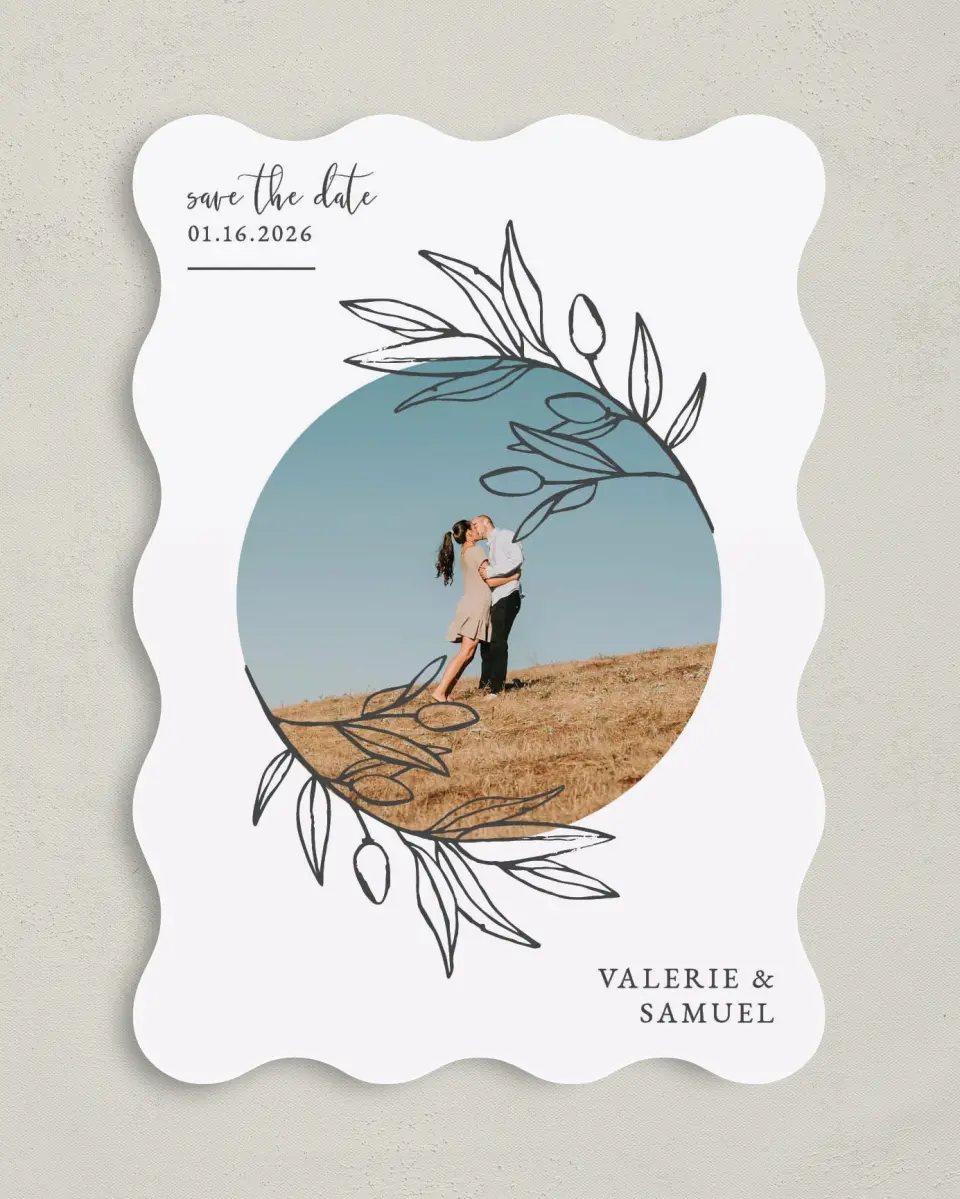This is a 5" x 7" Save the Date Card called Branch Sketch printed in full color on Premium Smooth paper
