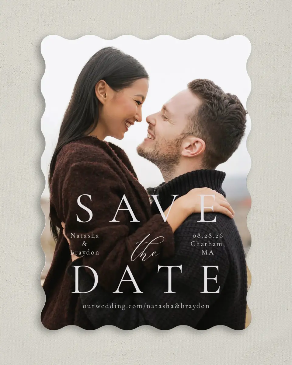 This is a 5" x 7" Save the Date Card called Timeless Order printed in full color on Premium Smooth paper
