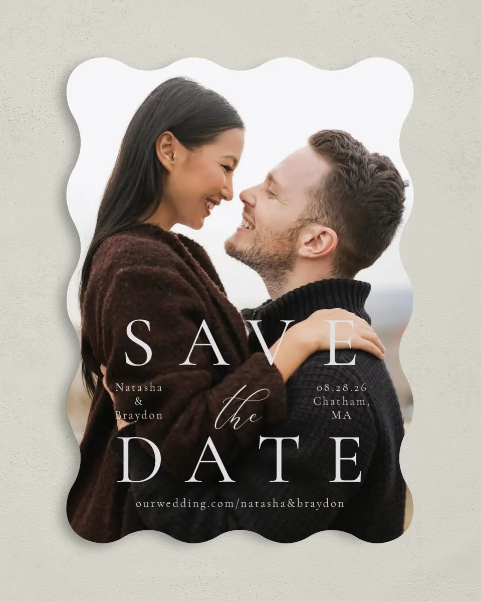 This is a 5" x 7" Save the Date Card called Timeless Order printed in full color on Premium Smooth paper