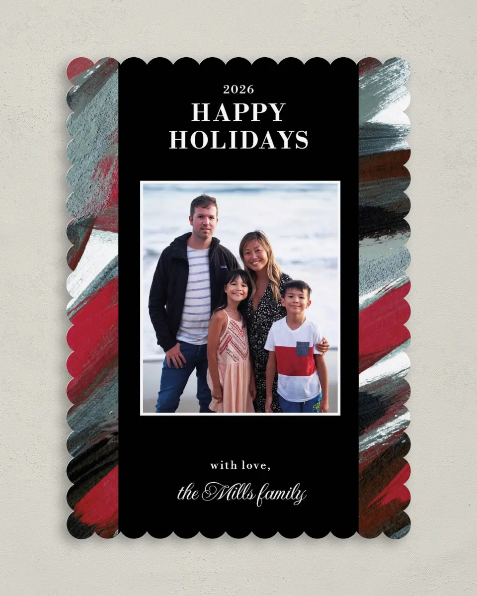 This is a 5" x 7" Christmas Card called Holiday Swashes printed in full color on Premium Smooth paper on Premium Smooth paper on Premium Smooth paper