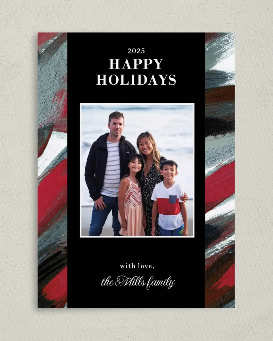 This is a 5" x 7" Christmas Card called Holiday Swashes printed in full color on Premium Smooth paper