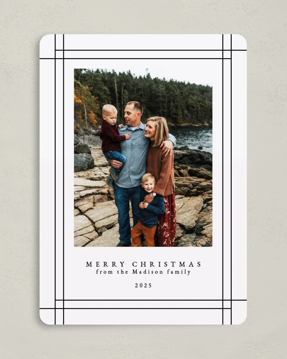 This is a 5" x 7" Christmas Card called Christmas Frame printed in full color on Premium Smooth paper