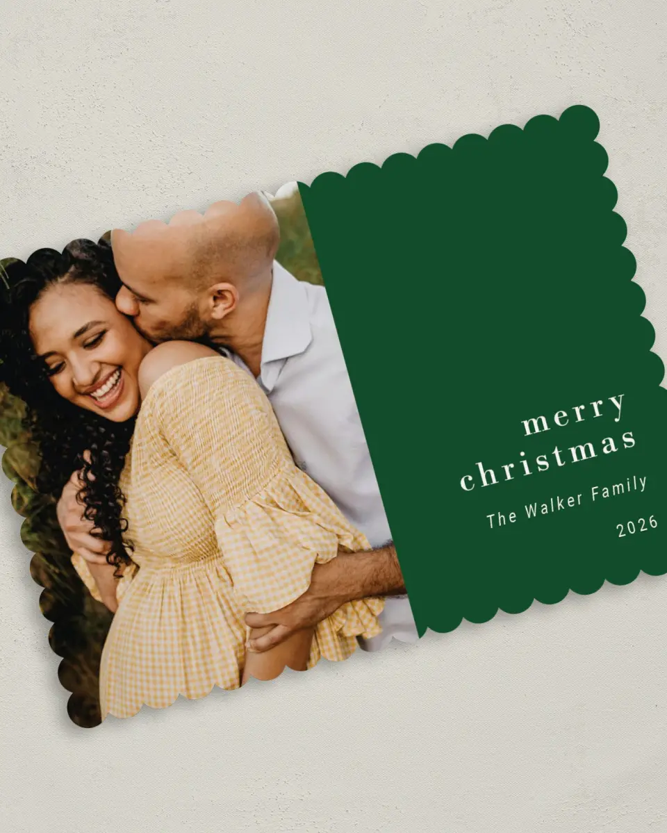 This is a 5" x 7" Christmas Card called Breathless Christmas printed in full color on Premium Smooth paper on Premium Smooth paper on Premium Smooth paper