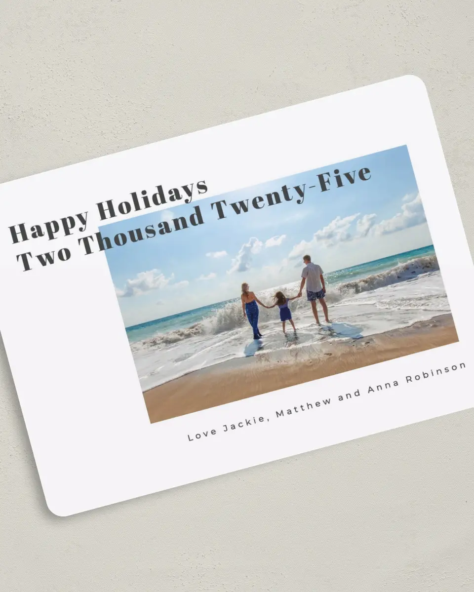 This is a 5" x 7" Christmas Card called Holidays Forever printed in full color on Premium Smooth paper